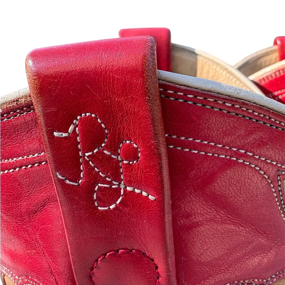 Ralph Lauren Polo Western Cowboy Boots Vintage 1980s Red Leather Flower Inlay - Picture 4 of 16